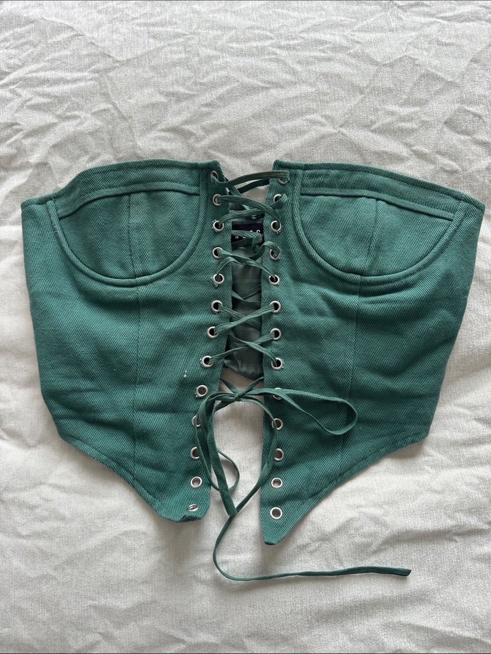 Lioness Green Lace-Up Corset Crop Top